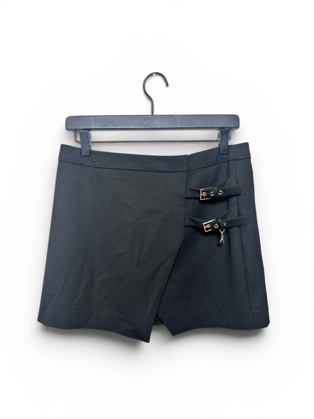 Patrizia Pepe Black Wrap Skirt with Gold Buckle Accents